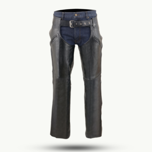 Men's Black Premium Leather Motorcycle Rider Chaps